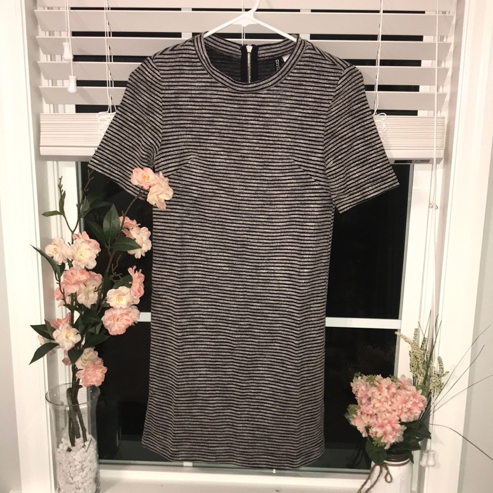 Short sleeve grey and black stripe dress